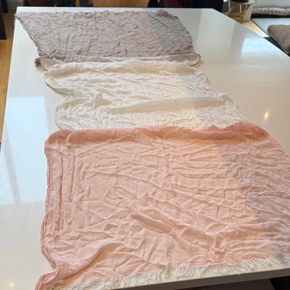 Spumoni Lightweight Colorblock Scarf Wrap with Fringe Ends, Flawed